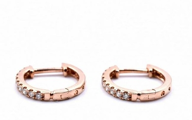 14k Rose Gold Diamond Huggie Hoop Earrings