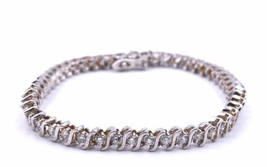 14k White Gold Diamond "S" Link Tennis Bracelet