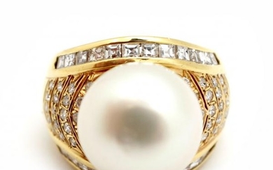 18k Yellow Gold, South Sea Pearl and 1.40cttw Diamond