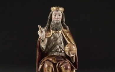 ALLEMAGNE DU SUD, ATELIERS DE SOUABE, PREMIER TIERS DU XVIe SIÈCLE Dieu le Père Sculpture en relief d'applique de bois de tilleul évidé, doré et polychromé