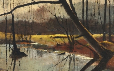 Axel Søeborg: Spring sceneries from Svejbæk. Signed with monogram. Oil on canvas. 47.5×51.5 and 53.5×56.5 cm. (2)