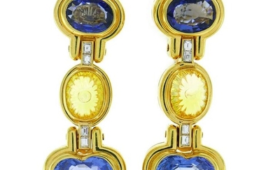 BVLGARI Sapphire Diamond Yellow Gold EARRINGS Authentic