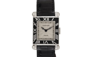 CARTIER WHITE GOLD DIAMOND AND ENAMEL WATCH