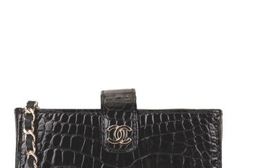 Chanel Black Shiny Alligator Mini Clutch with Light Gold Tone Hardware