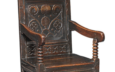 A Charles II joined oak open armchair, North Country, possibly Derbyshire, circa 1660