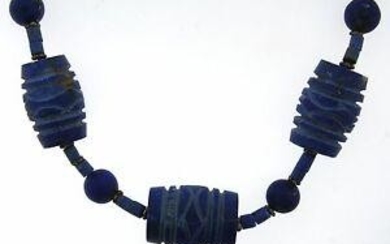 CHIC Sterling Silver & Carved Lapis Necklace Circa