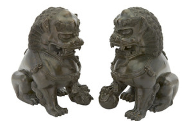 Pair of Chinese Bronze Fu Lions