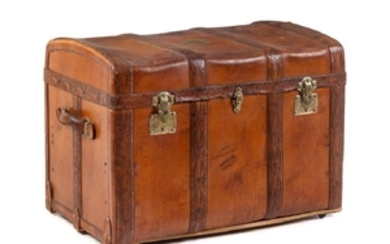 A Continental Embossed Leather Trunk
