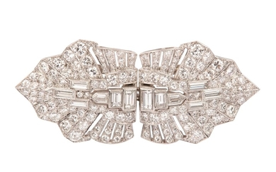 A diamond double-clip brooch, circa 1950 Each clip...
