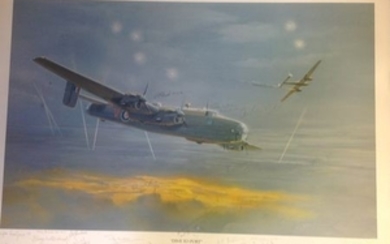 Dive to Port Multiple signed WW2 Halifax print by Maurice Gardner. Signed by 30 158 Sqn WW2 bomber command veterans including...