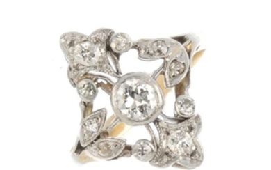 An early 20th century gold diamond dress ring. Of