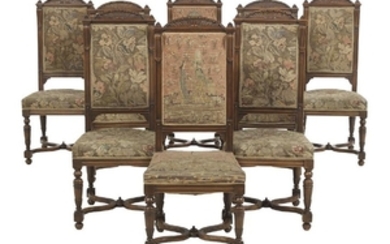 Eight Louis XIV-Style Walnut Dining Chairs