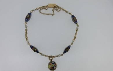 An enamel and seed pearl chain and pendant bracelet