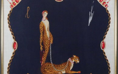 ERTE, "L" Leopard Silk Scarf, Serigraph