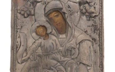 A Greek Icon Depicting the Virgin and Child with Silver Riza