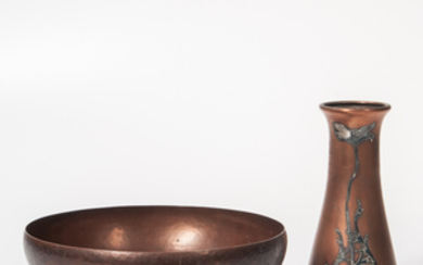 Karl F. Leinonen (1866-1957) Copper Bowl and Heinz Silver-on-Copper Vase