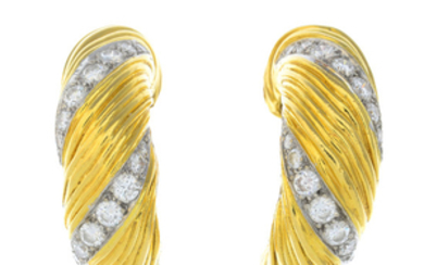 KUTCHINSKY - a pair of 1970s 18ct gold diamond hoop earrings.