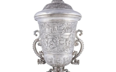 A large Chinese Export silver trophy cup and cover...