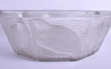 A LARGE FRENCH RENE LALIQUE GROUSE GLASS BOWL. 28 cm