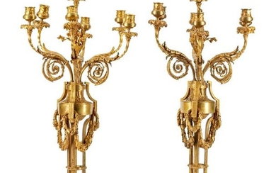 A Pair of Louis XVI Style Gilt-Bronze Seven-Light