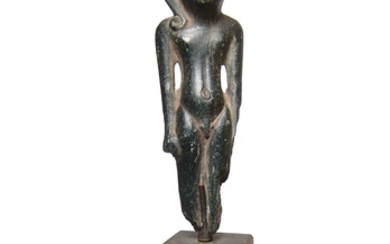 A lovely Egyptian black steatite figure of Harpokrates