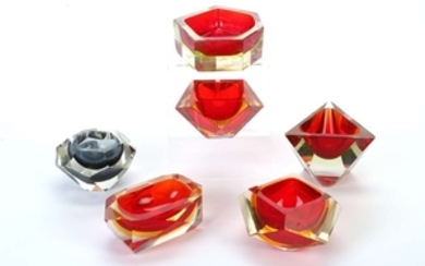 MURANO SOMMERSO, ITALY, a collection of six faceted...
