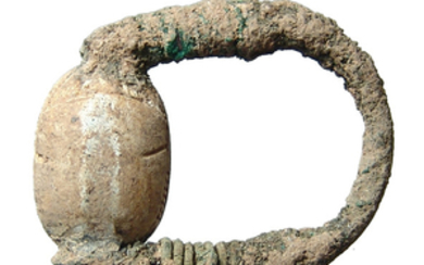 Nice Egyptian steatite scarab with original bronze ring