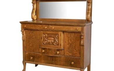 Oak Sideboard with Mirror - Carved Lions