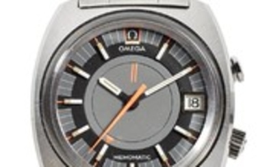 OMEGA | A STAINLESS STEEL CUSHION FORM AUTOMATIC CENTER SECONDS WRISTWATCH WITH ALARM DATE AND BRACELET REF 166.072 MEMOMATIC SEAMASTER CIRCA 1970