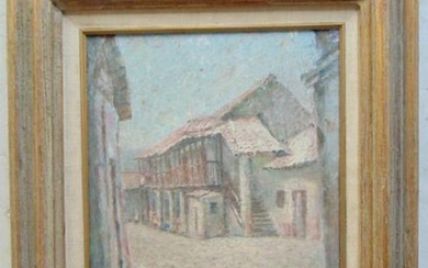 Painting, house, Rufino Ceballos, oil on canvas showing