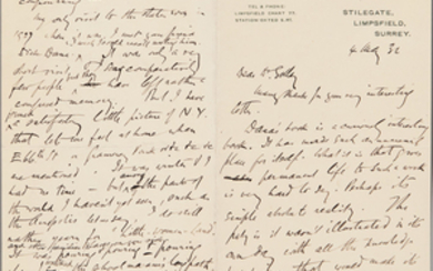 Rackham, Arthur (1867-1939) Autograph Letter Signed, 4 August 193?.
