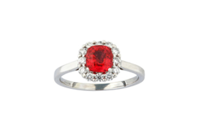 A red spinel and diamond cluster ring The...