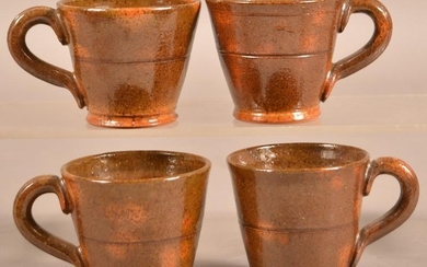 Set of Four Stahl Pottery Glazed Redware Mugs.