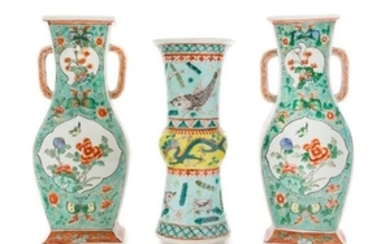 Three Chinese Famille Verte Porcelain Vases