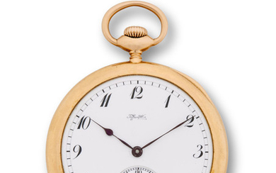 Tiffany & Co. An 18K gold thin open face watch with unusual patent movement