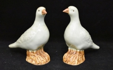 Two Chinese Celadon Porcelain Pigeons