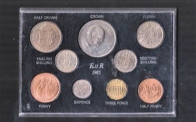 UK GB 1965 coin set in plastic display case. 1965 Great Britain 9 coin set Queen Elizabeth II Half Penny to Churchill Crown......