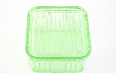 A Uranium Glass Butter Dish ( H 9cm x W 14cm)