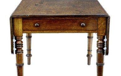 VICTORIAN ANTIQUE OAK DROPLEAF TABLE WITH DRAWER