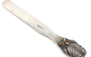 A Victorian novelty silver owl paper knife, by...
