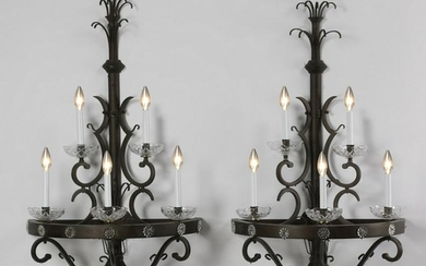 (2) Wrought iron 5-light wall sconces, 46"h