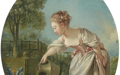 French school 18th / 19th century - Young Girl with a Watering Can