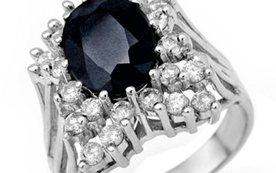 5.15 ctw Blue Sapphire & Diamond Ring 14k White Gold