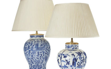 TWO CHINESE BLUE AND WHITE VASES, MOUNTED AS LAMPS, LATE QING DYNASTY, 19TH/EARLY 20TH CENTURY