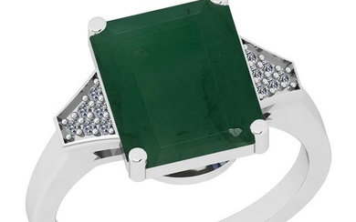 5.80 Ctw SI2/I1 Emerald And Diamond 14K White Gold Cocktail Engagement Ring