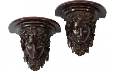 61046: A Pair of Pompeian-Style Patinated Bronze Bracke