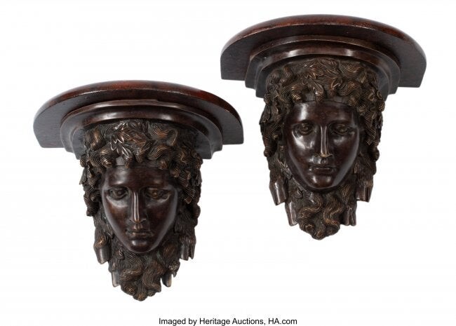 61046: A Pair of Pompeian-Style Patinated Bronze Bracke
