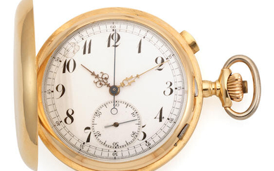 Chronometre Hasler. An 18K gold keyless wind full hunter quarter repeating chronograph pocket watch