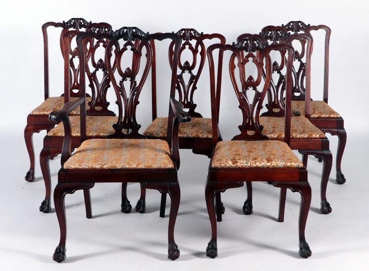 7 CARVED MAHOGANY CHIPPENDALE CHAIRS C 1940