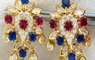 7.00ct natural sapphire ruby diamond dangle earrings 18kt cocktail+
